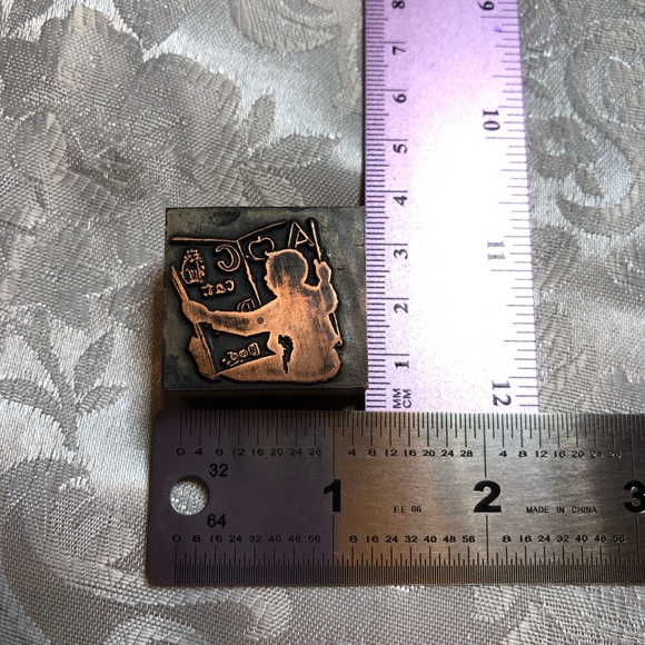 Antique Wooden Print Block Copper Child Book Dog Cat ABCs - Picture 3 of 5